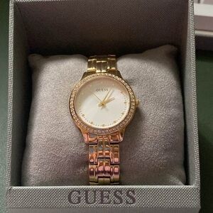 GUESS Women's Gold and White Watch